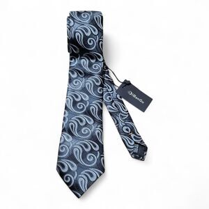 Dibangu Paisley Neck Tie New Black/Silver Silk Classic 49in X 3.5In